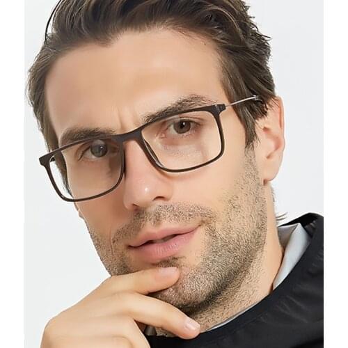 2020 Newest Deep Brown Rectangle Mens Spectacles Frame Eyeglasses Retro Myopia Nerd Glasses Frame Alloy Temples Mens Glasses