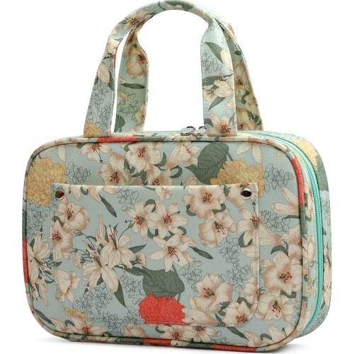 Organizer With Handle Floral Print Crochet Hook Bag Accessories Knitting Needles DIY Travel Sewing Supplies Storage Case Tote