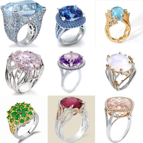 Ofertas Mixed Style Big Color Zircon Collection! 2021 Trendy Crystal Womens Ring for Party Wedding Jewelry Accessories