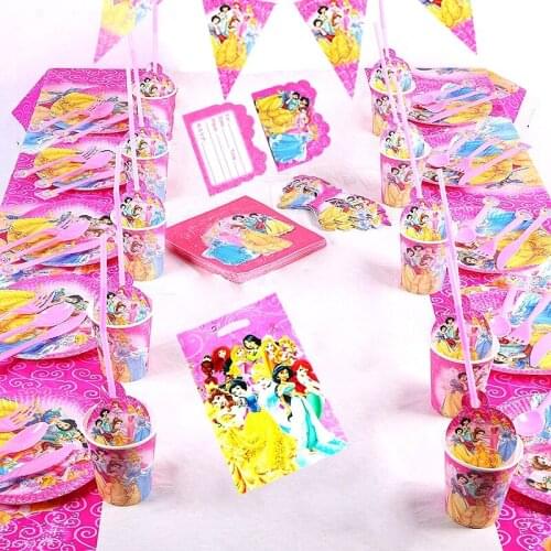 Princess Ariel Snow White Belle Cinderella Aurora Jasmine Girls Birthday Decor Cup Plate Disposable 10pcs Tableware Supplies