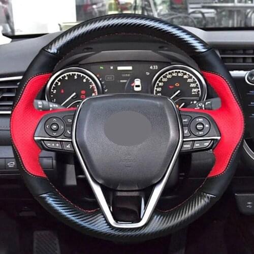 Non-Slip Black Genuine Leather DIY Car Steering Wheel Cover For Toyota Camry 2018-2019 Avalon 2019 Corolla 2019-2020 RAV4 2019