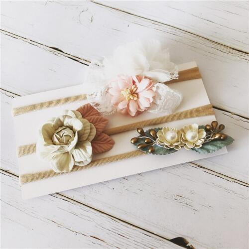 On sale 3pcs baby girl boy elastic flower headband children skinny stretchy Floral elastic hair Band Cute Headwear Accessories
