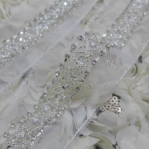 1 Yard Handmade Shiny Rhinestone Beaded Trim For Bridal Sash, Wedding Belts, Wedding dress, Jewelry or Fashion Design