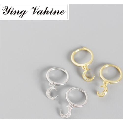 Ying Vahine 100% 925 Sterling Silver Sparkling & Shining Moon Pendant Stud Earrings for Women