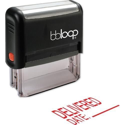 BBloop "DELIVERED" W/Date Line Self-Inking Stamp, Rectangular, Laser Engraved, RED