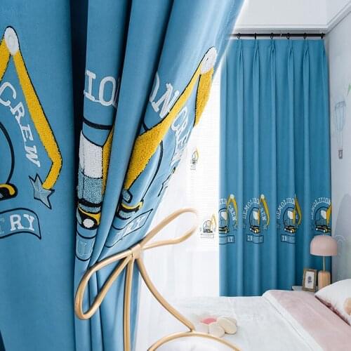 New Scheffny Curtains for Living Dining Room Bedroom Cartoon Blackout Excavator Childrens Room Finished Custom Embroidered