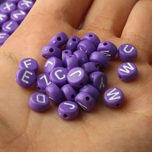 Mixed White Letter Acrylic Beads Round Flat Alphabet Purple Cube Loose Spacer For Jewelry Making Handmade Diy Bracelet Necklace