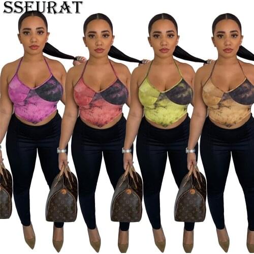 SSEURAT Sexy Crop Tops For Women Halter Fitness Tight Bustier Strappy Skinny Cropped Tops Vest Tank Tops