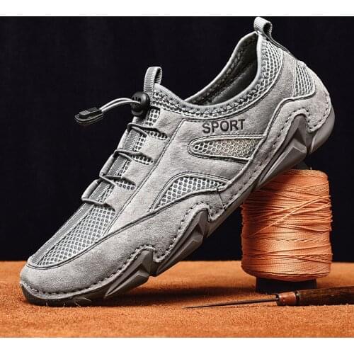 Suede Flat Shoes Men Comfortable Slip On Mens Loafers Light Breathable Mesh Outdoor Shoes Male Summer Casual Shoes Big Size 48