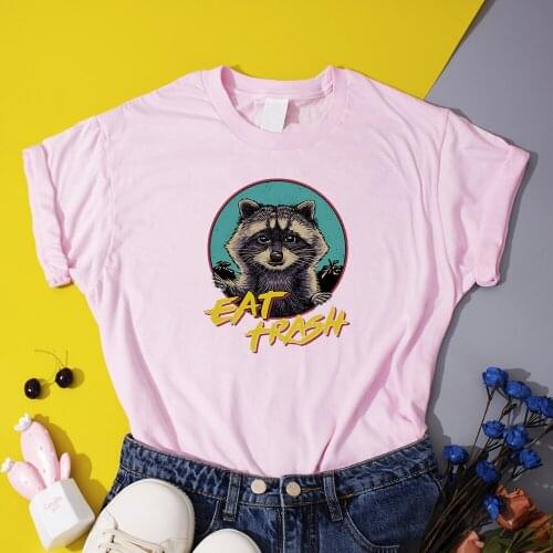 Cartoon Funny Raccoon Printed Womens T Shirts 2021 Summer Cotton Comfy T-Shirts Harajuku Funny Tops Kawaii Anime Animal Tees
