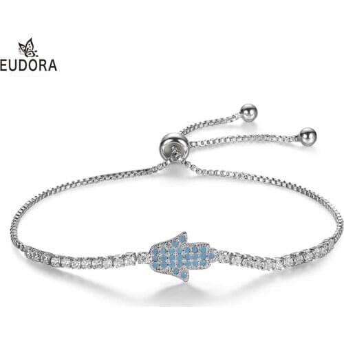 EUDORA Hamsa Hand Of Fatima Greek charm Bracelets Supplies For Women Men Gold/Rose Gold 3 color Adjustable Chains Charm Bracelet
