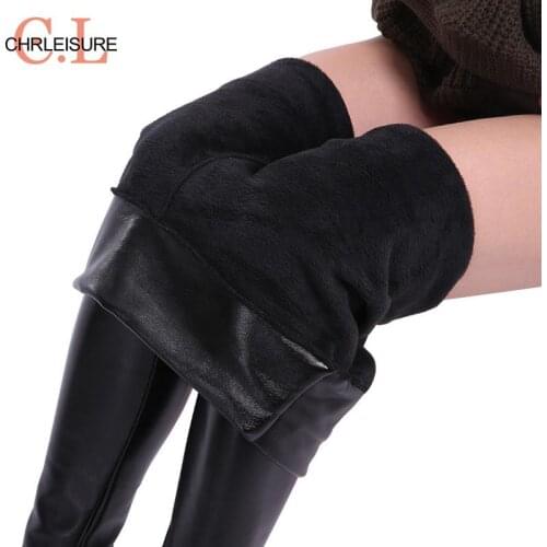 CHRLEISURE Winter Plus Size Leather Leggings Women Pants High Waist Warm Leggings Thick Velvet Women Black Leggins Xs-5Xl
