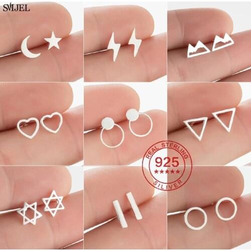 925 Sterling Silver Small Earrings for Women Wedding Jewelry Simple Star Mountain Heart Triangle Round Earrings S925 Studs