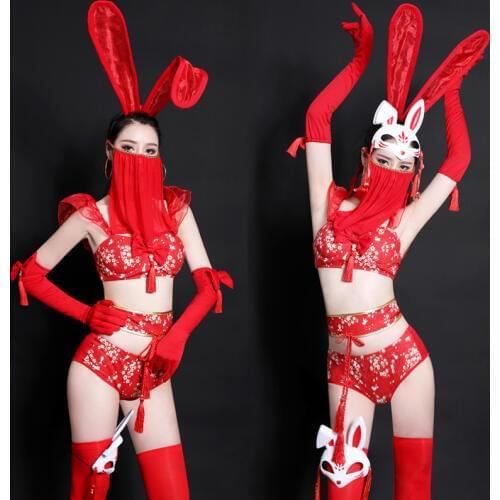 New Nightclub Bunny Girl Leading Dance Costume Party Rave Cosplay Costume GoGo Dance Jazz Dance Performance Costume Women BL2435