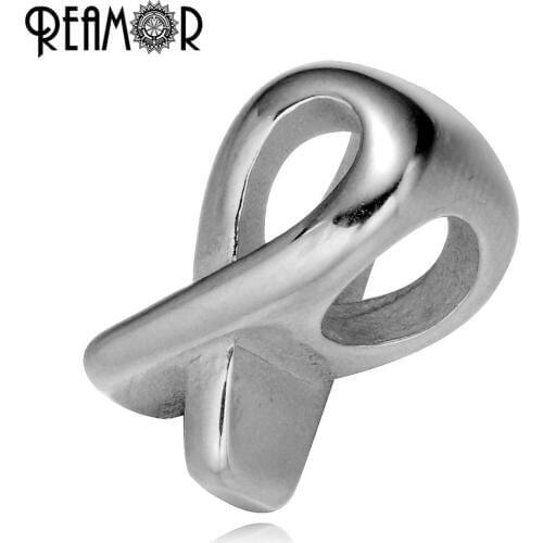 REAMOR Gold-color 316l Stainless Steel Breast Cancer Beads European Big Hole Beads Charm Fit Women Bracelet Jewelry Making Gift