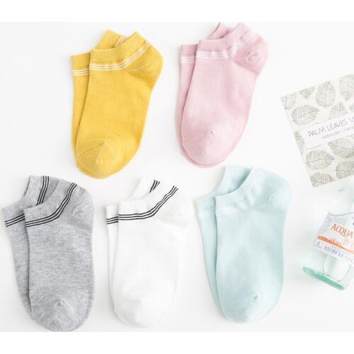 10pieces = 5 pairs The new small fresh new spring and summer plain stripe female socks cotton socks women socks slippers