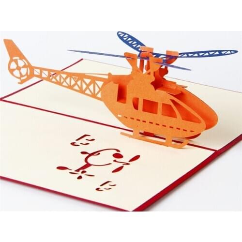 10pcs/lot Creative 3D Whirlybird Model Greeting&Gift Christmas Birthday Cards 3D Pop UP Card Laser Cut Wedding Invitations