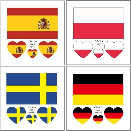 100pcs / lot Euro 2020 Football Fans National flag tattoo sticker European Cup Soccer Fan Face stickers l France Spain Russia