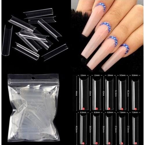 100pcs/Bag XXL Extra Straight Nail Tips Long Square Coffin False Nails C Curved ABS Fake Nails Manicure Salon Nail Art Tools