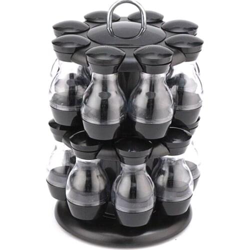 16Pcs Condiment Set 360 Rotating Spice Jar Rack Kitchen Cruet Condiment Bottle Coffee Sugar Seal Jar Container Castor Promotion