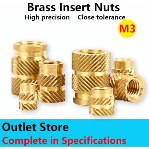 200Pcs M3 Brass Hot Melt Inset Nuts SL-type Double Twill Knurled Injection Brass Nut Heating Molding Copper Thread Inserts Nut