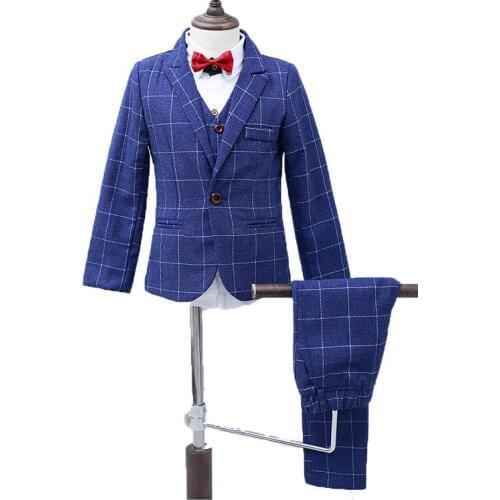 Children Prom Costume Performance Dress Flower Boys Formal Blazer Clothing Set Kids Jacket Vest Pants 3Pcs Wedding Tuxedo Suit