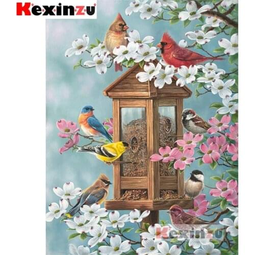 Kexinzu 5D DIY Full Square/Round Drill Diamond Painting "Birds and flower" 3d Diamond Embroidery Cross Stitch home Decor Gift K
