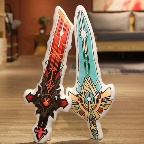 Anime Game Genshin Impact Plush Sword Pillows Stuffed Plushie Weapon Sky Ridge Wolf End Cartoon Cushions Diluc Cosplay Kids Gift