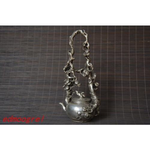 Antique Old QingDynasty silver carving teapot,Pine & Squirrel,hand crafts,best collection&adornment,free shipping
