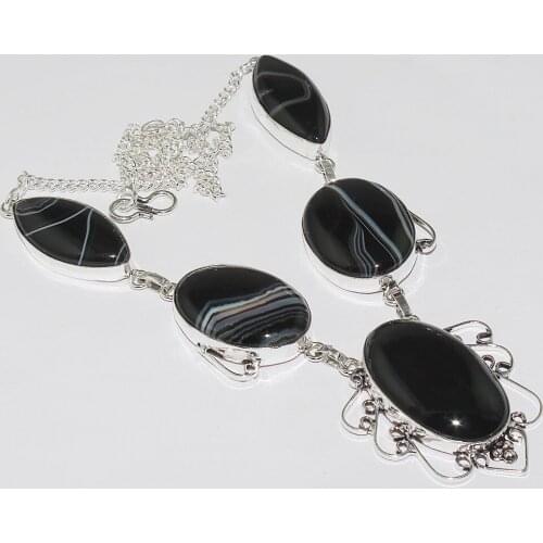 Botswana Agates Necklace Silver Overlay over Copper ,49.2cm, N1134