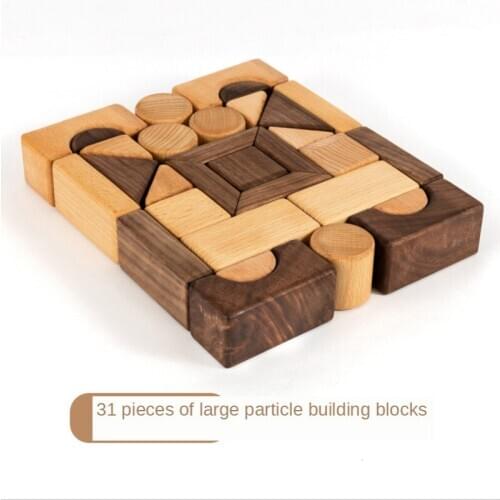 Particle Building Blocks Primary Color Solid Wood Childrens Wooden Assembly 1 to 3 Years Old Early Childhood Educational Toys