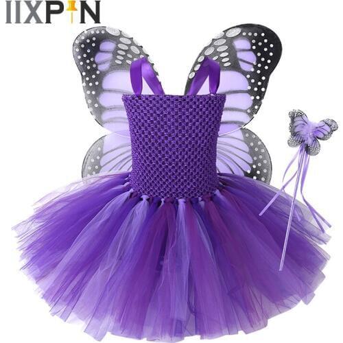 Princess Girl Tutu Dress Sleeveless Mesh Kids Dress With Wings And Fairy Wand Set Girls Ballet Dance Dress Party Cosplay Costume
