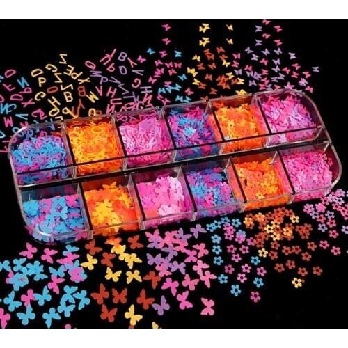 Spring New 12 Grid Boxed Mixed Color Fluorescent Nail Sequins DIY Nail Jewelry Patch Nail Decoration Nail Supplies Nails