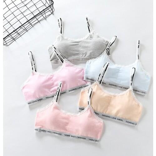 Cotton Girls Bra Letter Training Puberty Kids Lingerie Sport Tops Tanks Training Breathable Underwear Vests 8-18 Years Old