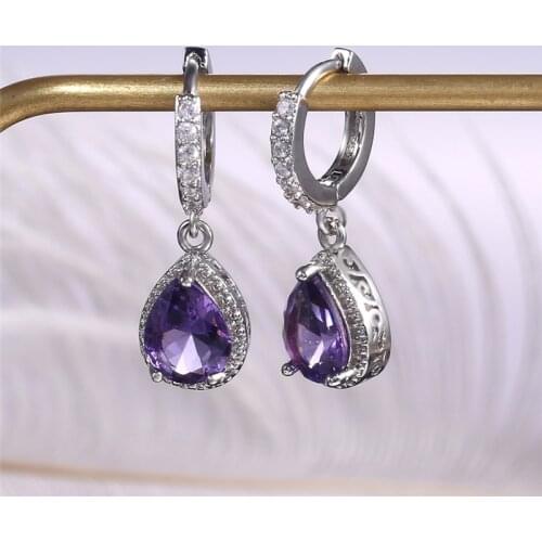 Exquisite Purple Zircon Earrings Fashion Trend Personality Charm Jewelry Woman Creative All-Match Valentines Day Gift