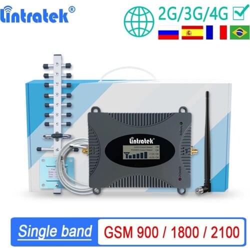 Lintratek Single Band 2G 3G 4G LTE Signal Booster GSM 900 DCS 1800 WCDMA 2100 Cellular Signal Repeater Amplifier YagiAntenna Kit