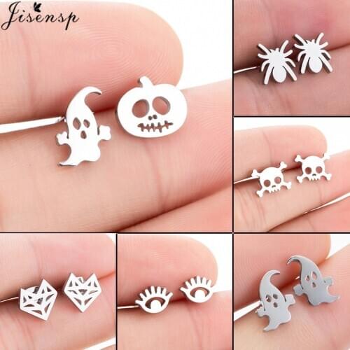 Small Stainless Steel Stud Earrings for Women Girls Kids Minimalist Skull Ghost Pumpkin Earings Hallowmas Best Gift for Friend