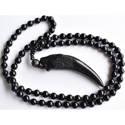 Fashion high quality natural black Obsidian Pendant Necklace wolf tooth amulet for women and men Necklace