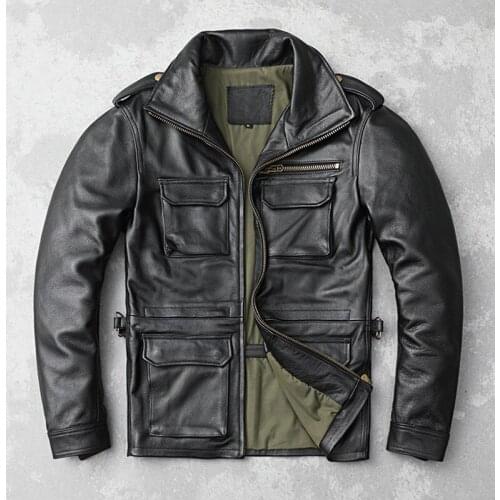 Factory Cowhide Genuine Leather Jacket Male Coat Motorcycle Jacket Men’s Motor Bike Zipper M65