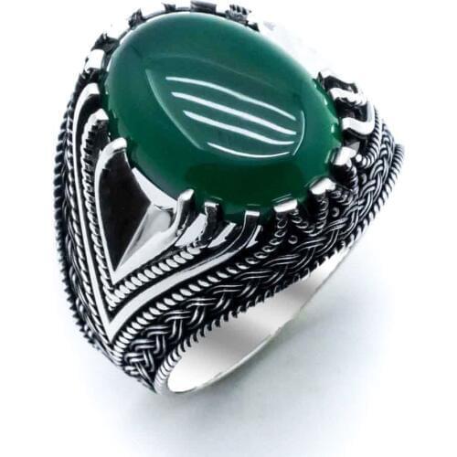 925 sterling Silver Green Agate Stone Men 'S Ring