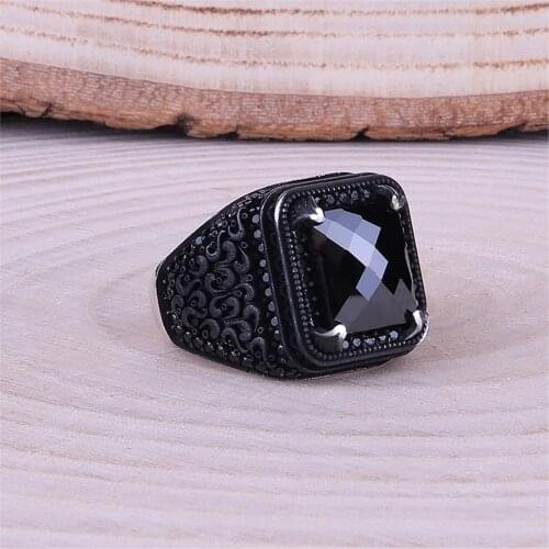 Black Zircon Stone Micro Stone Inlaid 925 Sterling 925 K Silver Men 'S Ring