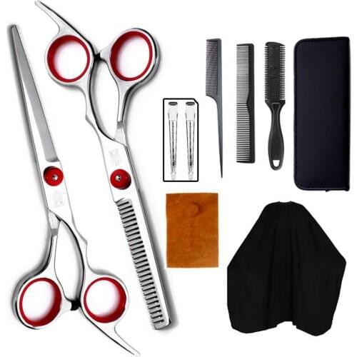 10 PCS Professional Hairdressing Scissors Kit Hair Cutting Scissors Hair Scissors Tail Comb Hair Cape Hair Cutter Comb