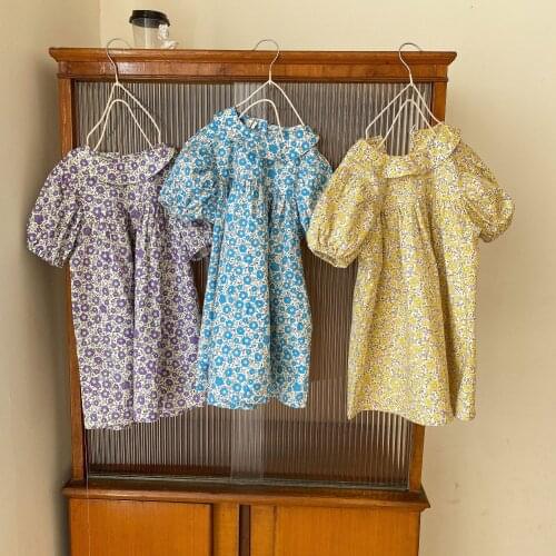 New Kids Long Sleeve Dresses Girls Flower Printed Princess Dress Summer Children Clothing 2 3 4 5 6 Years Girl Elegant Outfits