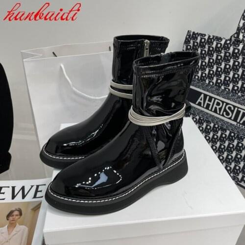 2021 New Ladies Short Boots Fashion Metal Decoration Martin Boots Solid Black Motorcycle Shoes Leather Platform Modern Boots
