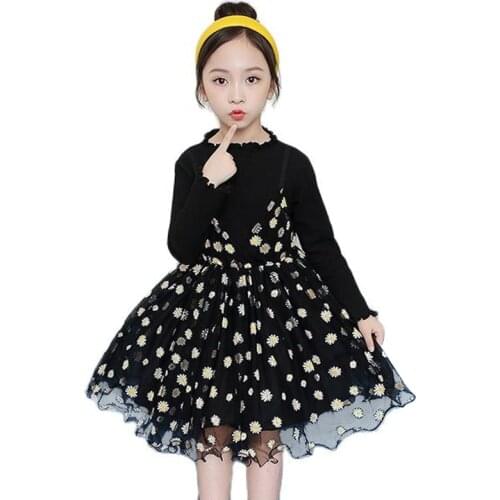 2021 New Dresses For Girls Kid Teenager Wedding Clothes Children One-Piece Prom Birthday Party Lace Tulle Daisy Bridesmaid Dress