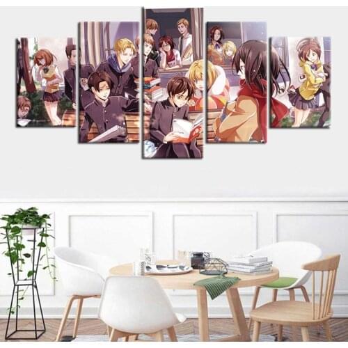 Poster Modular Japan Attack Giant Anime Cartoon Painting Canvas Wall Art as Home Decoration 5 Panel Picture