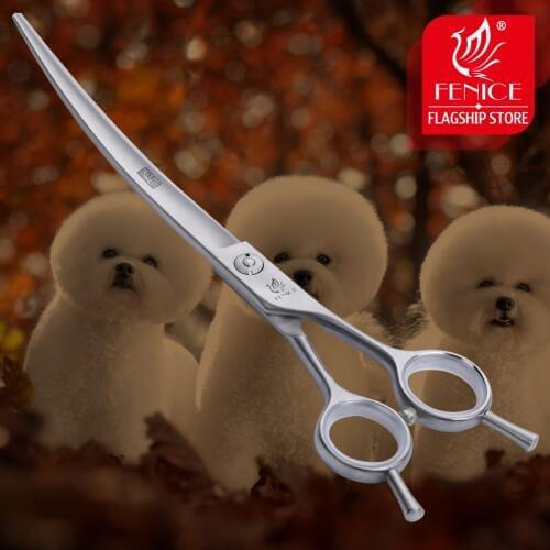 Fenice Professional pet dog grooming scissors curved shears 7.5 inch silver new stainless steel curved scissors