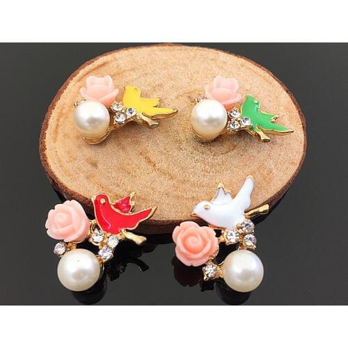 2016New 100Pcs Bird and Resin Rose Flower Pearl Rhinestone Buttons for DIY hair accessoriess and wedding decoration HZ153