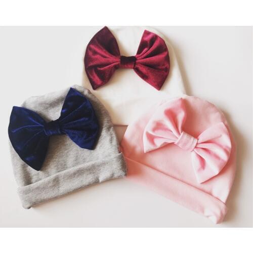 0 - 5 month Baby Boys Girls Velvet Bow Beanie Hats Cap Winter Toddler Kids Girls Cotton Hat Baby Newborn Accessories