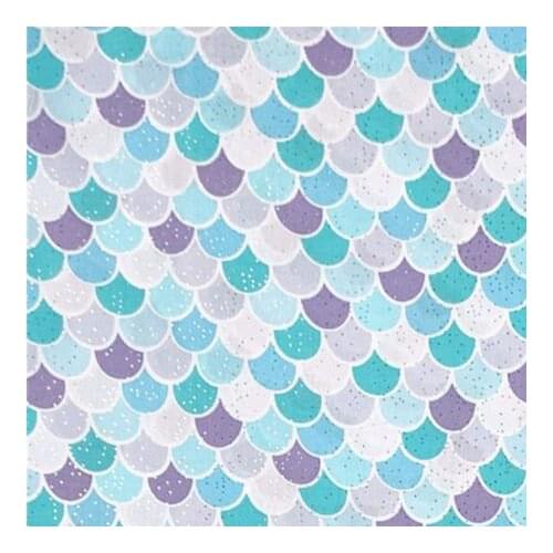 Blue shiny mermaid fish scales cotton fabric Sewing Quilting Needlework Material DIY Handmade Lolita skirt turban